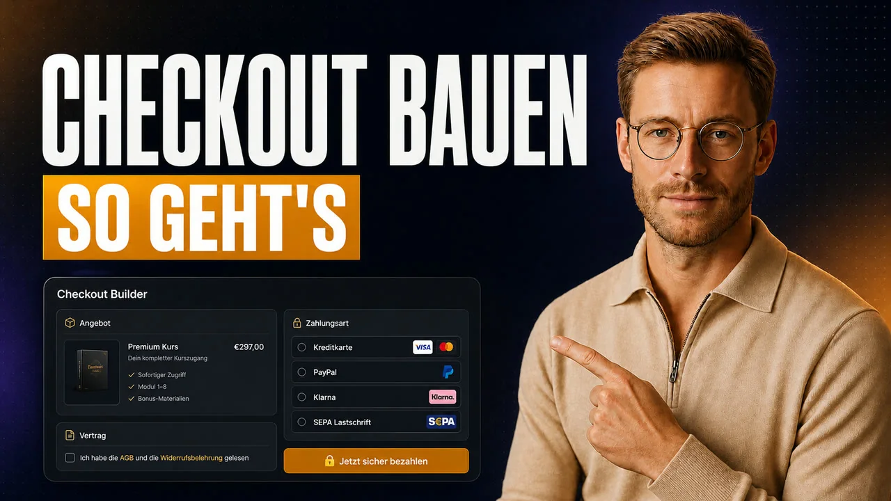 CloserCart Anleitung: Samuel zeigt eine High-Ticket-Checkout-Seite mit Angebot, Vertrag und Zahlungsarten