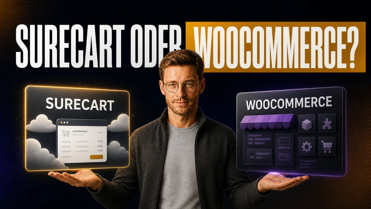 CloserCart Ratgeber-Thumbnail: SureCart vs WooCommerce: Was für Coaches wirklich passt