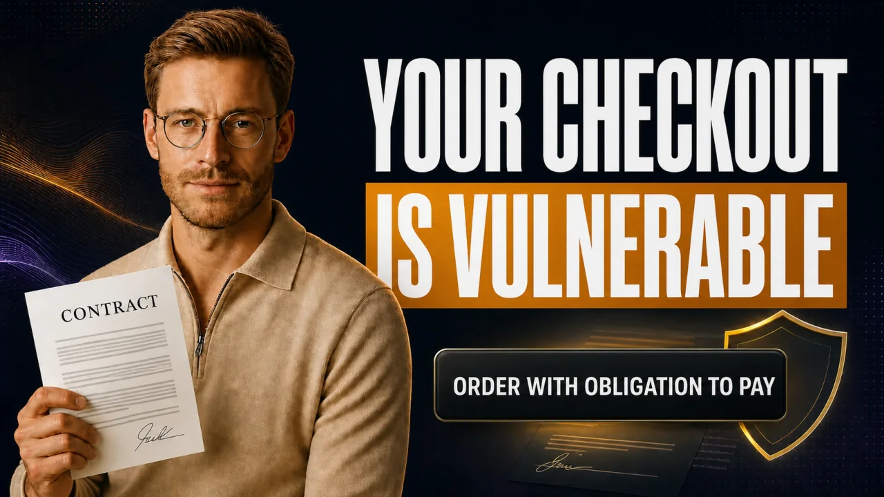 CloserCart guide: Samuel holding a contract next to a legally sound checkout with button solution