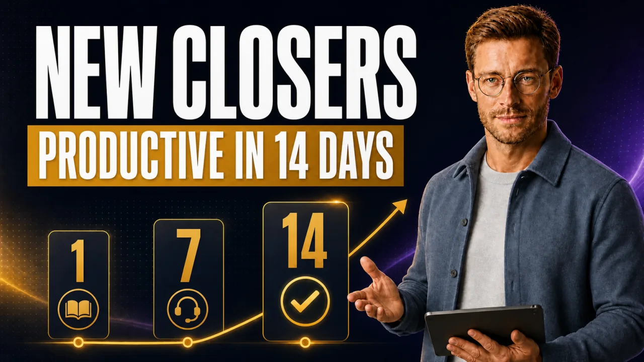 CloserCart guide thumbnail: Sales onboarding for new closers in 14 days